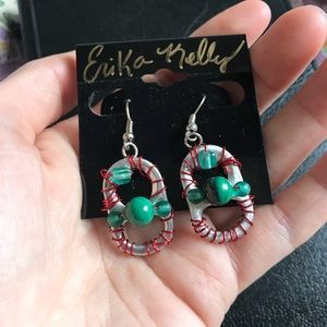 Upcycled Holiday Bottle Top Earrings Green Red